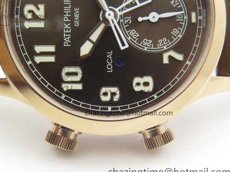 MIROTIME 0323 Calatrava 5524R Pilot Travel Time RG GRF Brown Dial on Brown Leather Strap MIYOTA TopPick 7155